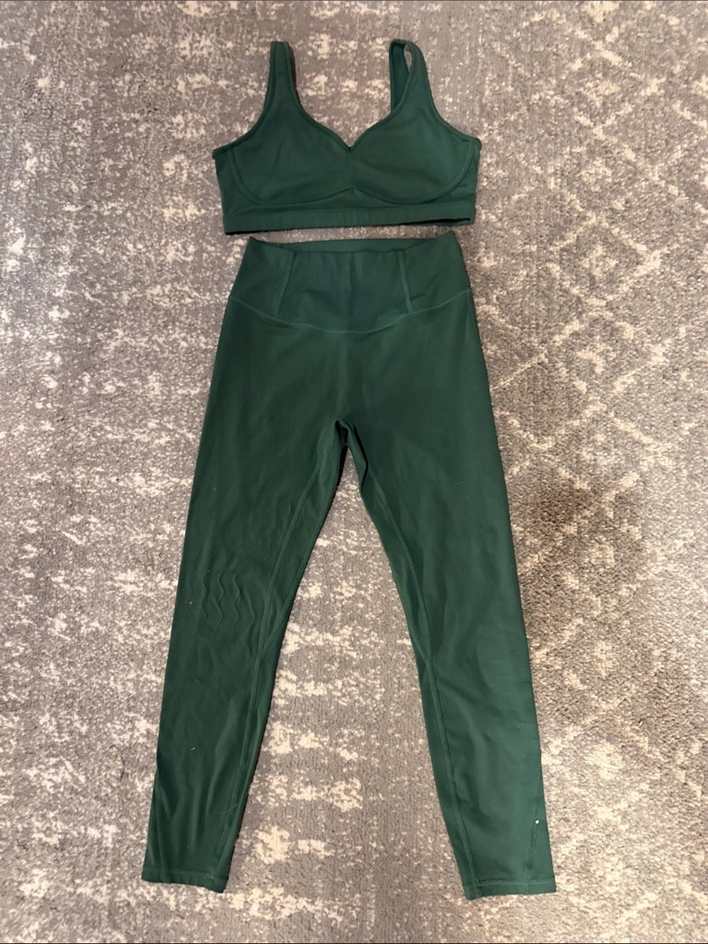 High-Rise Dark Green Performance Leggings with Matching Sports Bra